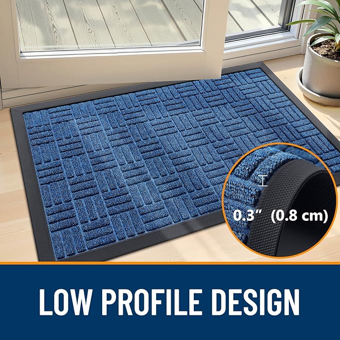 OLANLY Front Door Mat Outside Entrance 35x23, Absorbent, Heavy Duty Sturdy Natural Rubber Doormat Indoor Outdoor, Non-Slip, Stain and Fade Resistant, Low Profile Floor Mat for Entryway, Ocean Blue