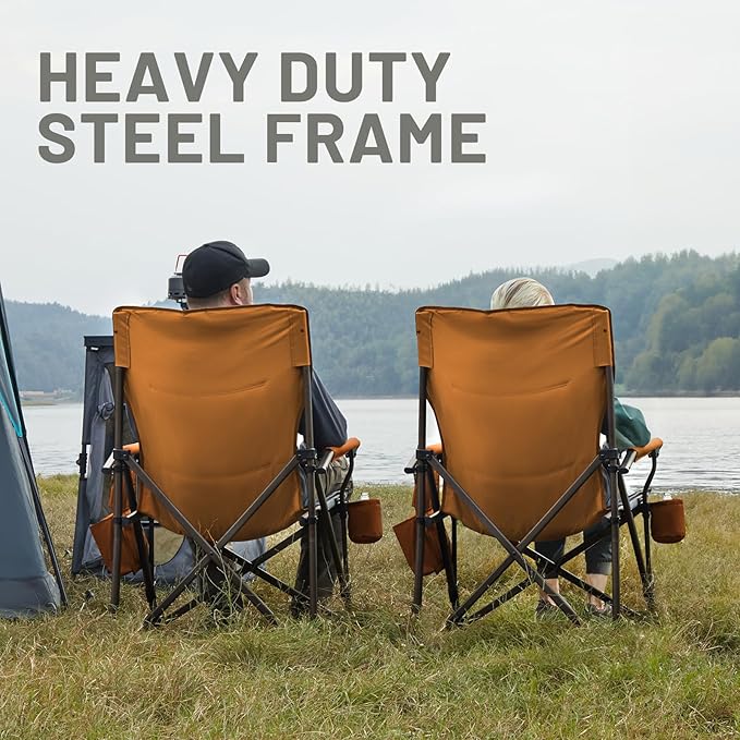 TIMBER RIDGE Oversized Folding Camping Chair High Back Heavy Duty for Adults Support up to 500lbs with Cup Holder, Side Pocket Cooler Bag 2 Pack