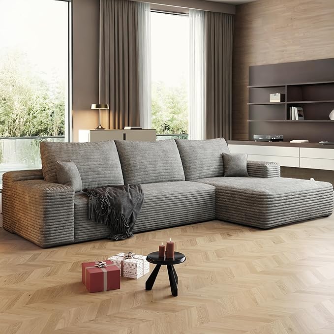 AUGOP 108" Sectional Couches for Living Room Modern Modular Sofa with L-Shape Couchs Upholstered Boneless Couch Deep Seat Sectional Couch with Chaise (Grey, Right Facing Chaise+2Seaters)