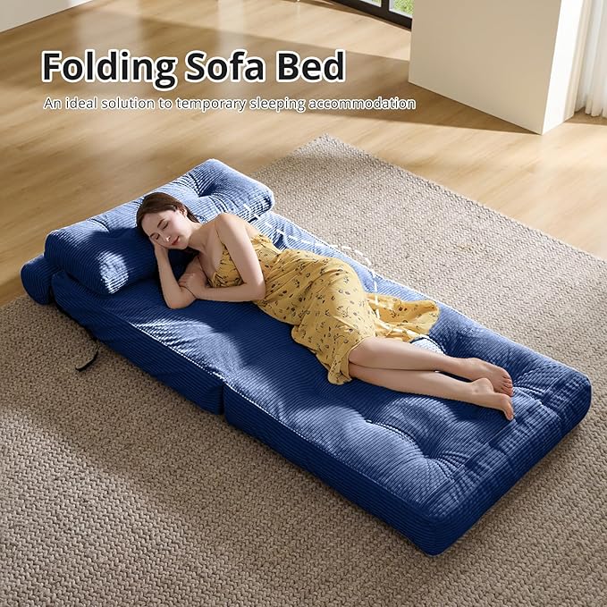 Convertible Sofa Bed & Couch Bed - Oversized Adult Sleeper Chair & Bean Bag Chair, Foldable Floor Bed with Backrest, Comfortable Lazy Sofa for Bedroom, Living Room & Dorm