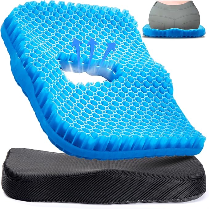 Anzeng Gel Seat Cushion for Long Sitting, Gel Cushion for Pressure Relief, Soft & Breathable, Chair Cushion for Office Chair, Car, Wheelchair, Seat Cushion with Non-Slip Black Cover