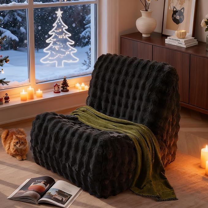 Bean Bag Chairs for Adults,Comfy Small Bean Bag Sofa with Back Support,Dark Grey Memory Foam Bean Bag Chair for Kids,Faux Fur Fireside Beanbags Lazy Sofa for Bedroom,Dorm,Apartment,Living Room
