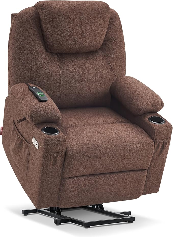 MCombo Small Power Lift Recliner Chair Sofa with Massage and Heat for Petite Elderly, 3 Positions and USB Ports, Extended Footrest, Fabric 7141 (Coffee)