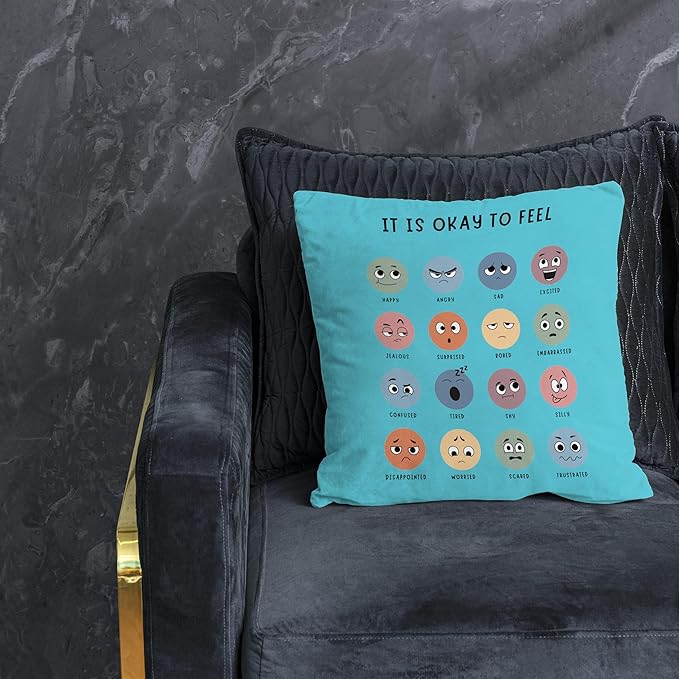 Nogrit Counseling Office Must Haves Pink Pillow Cover, Calming Corner, Mental Health Pillowcase Decor for Home Kids,Mental Health Counselor Gifts, Calming Corner Pillow Covers 18x18 Cyan