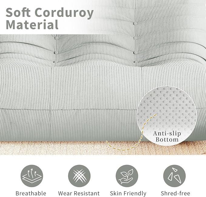 Bean Bag Chair Sofa Fireside 3 Seat Lounger Couch for Adults Corduroy Cozy Lazy Floor Sofa Memory Foam Chair for Home, Apartment and Gaming Venue,Mint Green