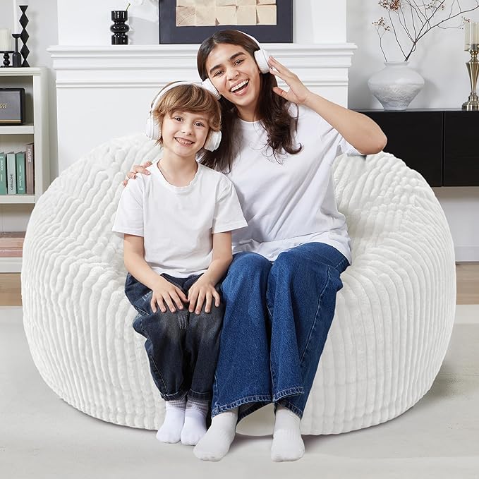 Homguava 3 FT Bean Bag Chair,3' Big Bean Bag,Large Bean Bag Chairs for Adults with Memory Foam Filled,Comfy Beanbag Chairs Soft Bean Bag Sofa with Dutch Corded Plush Cover-Beige