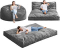 Hobestluk Giant Bean Bag Chair Bed for Adults, Large Bean Bags with High-Density Foam Filling, Convertible Big Sofa Bed Couch for Living Room, Bedroom, Playroom (Grey, Queen)