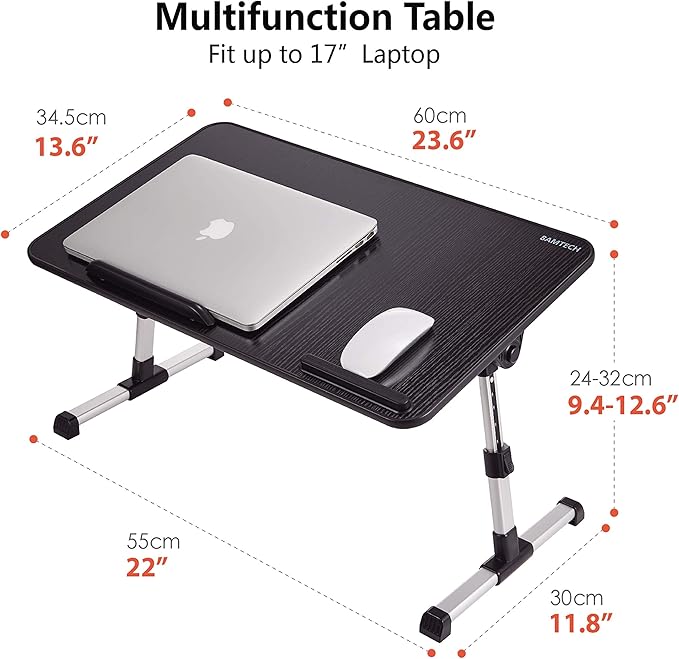 Lap Desk for Laptop, 8AMTECH Ajustable Laptop Table with Cooling Fan Office Desk for Working, Reading, Writing, Drawing and Eating in Bed Sofa Floor Couch
