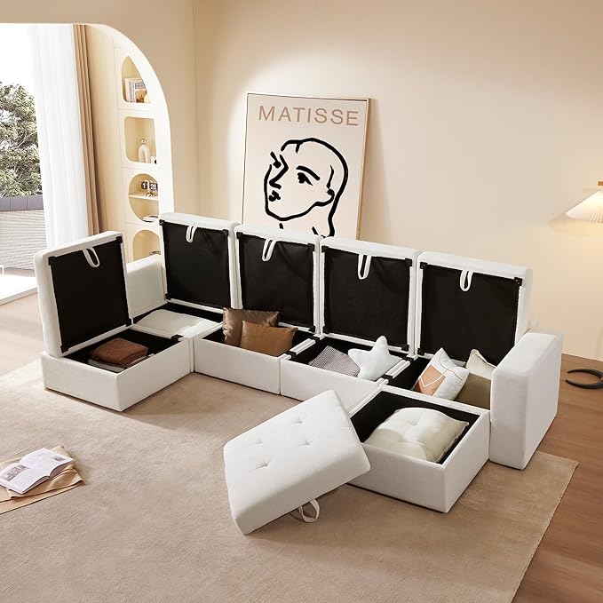ORRD Oversize Modular Sectional Couch, Convertible U Shaped Sofa with Storage, 9 Seater Sofa Modular with Ottomans and Reversible Chaise for Living Room, Office (Beige White)