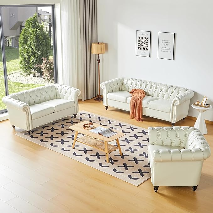QHITTY Accent Chair, Chesterfield Chair Modern Leather Upholstered with Tufted Back for Living Room Furniture (White)