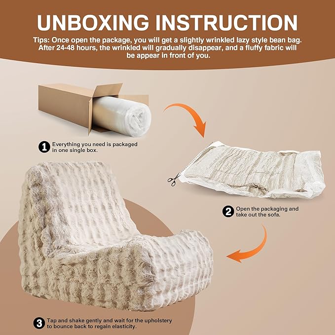 Bean Bag Chair for Adults, Giant Beanbag Lounger with Plush Faux Fur, Comfy Memory Foam Chair Floor Lazy Chair for Living Room Bedroom Dorm Apartment Reading Nook，Beige