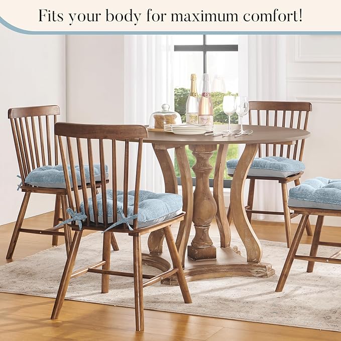 Basic Beyond Chair Cushions for Dining Chairs 4 Pack, Chair Cushion with Ties and Non Slip Backing, 15.5 x 15.5 inches Tufted Chair Pads for Dining Chairs(Baby Blue)