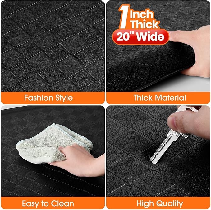 StepRite 1” Thick Kitchen Mats for Floor, Anti Fatigue Kitchen Rugs, Non-Slip,Heavy Duty Waterproof Kitchen Rug, Standing Desk Mat, Gifts for Friends, Family, Home, Kitchen, Office(39" x 20",Black)