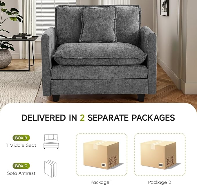 UMBFUN Cloud Couch Accent Chair, Oversized Comfy Modular Sofa with Deep Seat Cushions, Chenille Upholstered Lounge Chair for Living Room & Bedroom, Grey