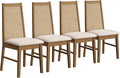 SICOTAS Wood Dining Chairs Set of 4 - Rattan Dining Room Chairs with Solid Wood Leg, Farmhouse Upholstered Kitchen Chairs High Back, Modern Armless Dining Chair for Dining Room, Kitchen, Oak, 4PCS