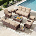 8-Piece Patio Furniture Set with 6-Inch Thick Cushions, High Back Outdoor Couch and Swivel Rocker Chairs, All-Weather Conversation Set for Porch, Deck, Yard, Pool in Beige