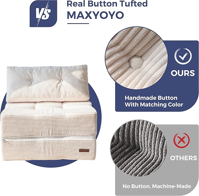 MAXYOYO Folding Sofa Bed, Convertible Sofa Bed with High-Density Support Foam, Portable 4 in 1 Fold Out Chair to Floor Lounger, Versatile Floor Couch for Living Room Bedroom, Beige
