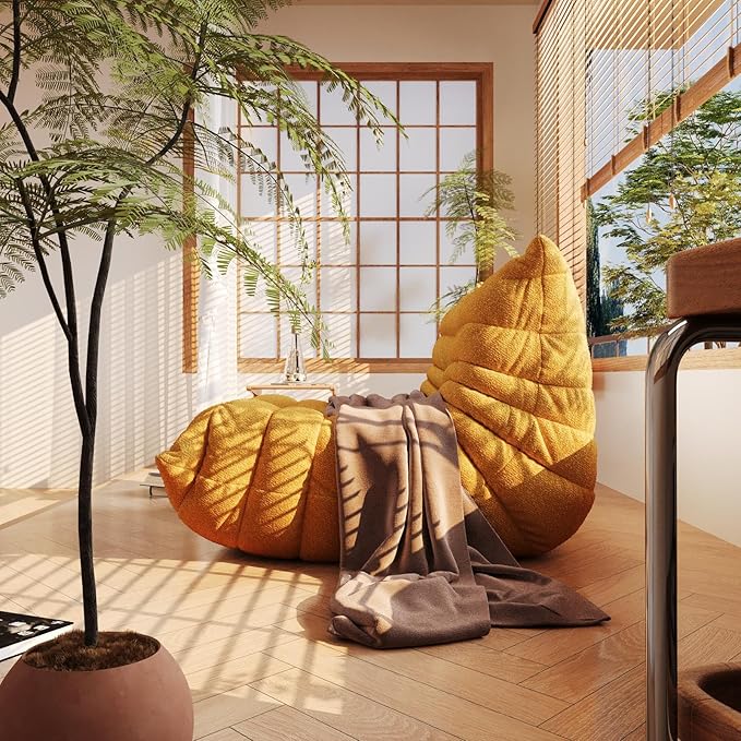 Bean Bag Chair, Fireside Chair, Large Bean Bag Chair for Adults, Bean Bag Chairs for Teens with High-Resilience Foam, Non-Slip Base Floor Lounge Sofa,Living Room (Yellow, Single)