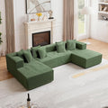 130'' U Shaped Couched for Living Room, Cloud Modular Sectional Couch with 2 Chaise Lounge, Modern Minimalist Upholstered Sofa Sleeper Deep Seat Corner Couch, No Assembly Required Green