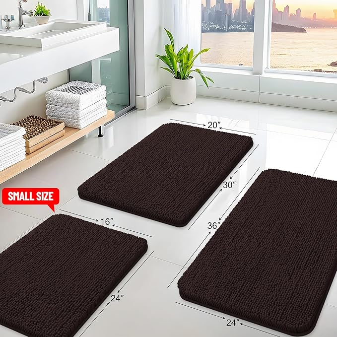 Arotive Bathroom Rugs 70x24, Extra Soft Absorbent Shaggy Chenille Bath Rugs, Machine Washable Rubber Backing Non-Slip Bath Mats for Bathroom Floor Tub and Shower, Home Decor Accessories, Brown