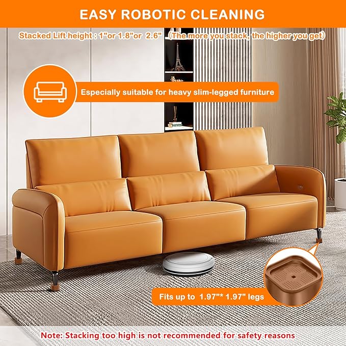 shouwuhho 18 Pack Furniture Risers Adjustable Bed Risers Heavy Duty Lifts Height 1", Square Stackable Bed Risers 1, 2 or 3 Inch for Desk Leg Table Couch Sofa Chair Bed Frame Legs Dorm, Brown