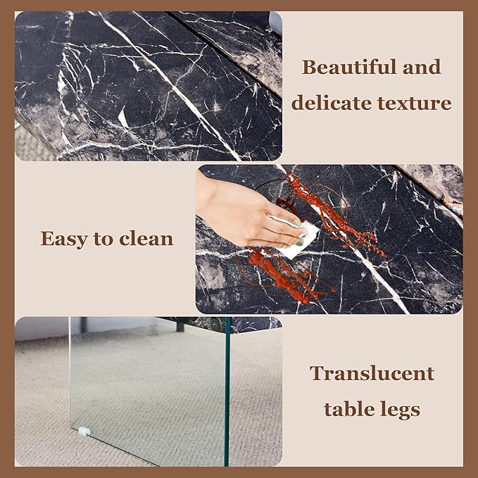 HanStrong 43.3" Lift-Top Coffee Table with Storage,Marble & Tempered Glass Space-Saving for Living Room,Office,Black