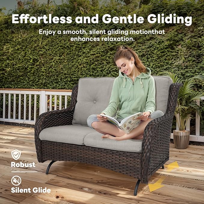 Belord 8 Piece Outdoor Patio Furniture Set - 41" CSA Propane Fire Pit Table Patio Conversation Set with Swivel Rocker Outdoor Chairs, Wicker loveseat and Ottoman for Outside Casual Gathering
