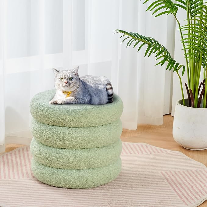 Wimarsbon Round Storage Ottoman, Modern Sherpa Footstool, Teddy Vanity Stool with Flip-Top Tray, Makeup Chair for Home Decor, Upholstered Footrest for Living Room & Bedroom (Green)
