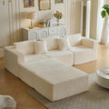 110" Modular Sectional Couch with 2 Movable Ottoman, Cloud Sofa Couches for Living Room, U Shaped Deep Seat Boneless Sofa,Luxury Corduroy Fabric, No Assembly Required White