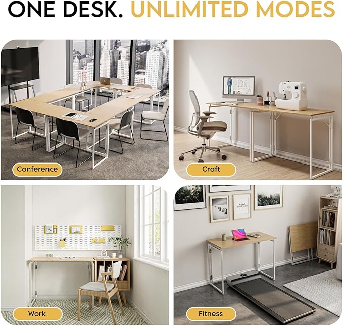 Folding Desk - 39.4” Wood Top Foldable Desk for Small Spaces | No Assembly Required Compact Desk for Home Office, Writing, and Study