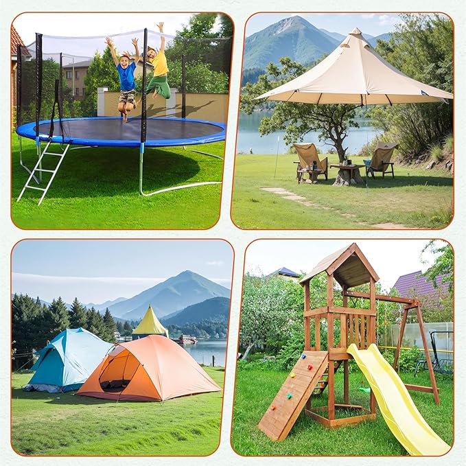 Camitlli 4 Pack 18" Fully Welded Ground Anchors Shed Anchor Kit with 1/8" Galvanized Cable, Heavy Duty Earth Anchors High Wind Screw in for Trampoline Swingset Tent Greenhouses (Black)