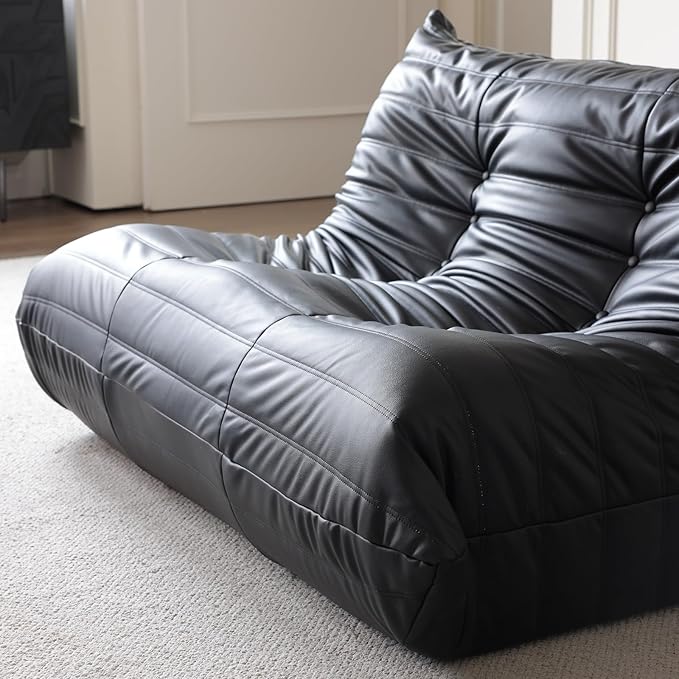 Comfy Lazy Floor Sofa Couch,Bean Bag Chairs,Soft Armless Fireside Chair,Faux Leather Lounge Chair,Corner Relax Couch for Living Room Bedroom,Salon Office,Adults（Black+3 Seat