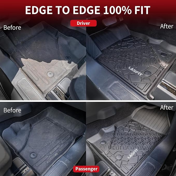 LASFIT Floor Mats for Ford Bronco 2-Door 2025 2024 2023 2022 2021(Not for Bronco Sport) All Weather TPE Custom Fit Car Floor Liners, 1st & 2nd Row, 3pcs Black