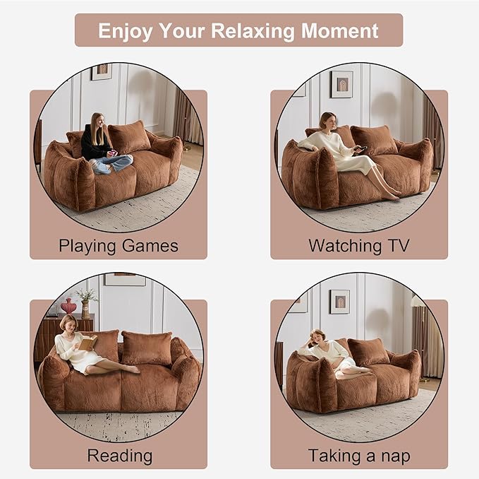 KEIKI Giant Bean Bag Couch for Adults, Oversized Loveseat, 2 Seater Fireside Chair, Comfy Lazy Floor Sofa, Cozy Reading Chair with Pillows for Living Room, Bedroom, No Assembly Required