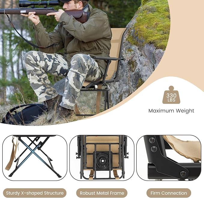 Goplus Hunting Chair, 360° Swivel Folding Hunting Blind Chair with Carrying Strap, 330LBS Capacity, Portable Deer Hunting Stool, Silent Ground Dove Hunting Chair, No Assembly
