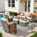 ovios 6 Pieces Patio Furniture Set, Outdoor Wicker Sofa Couch with Rocking Swivel Chairs Comfy Cushions, Modern Deep Seat Rattan Conversation Sets for Deck Porch, Beige