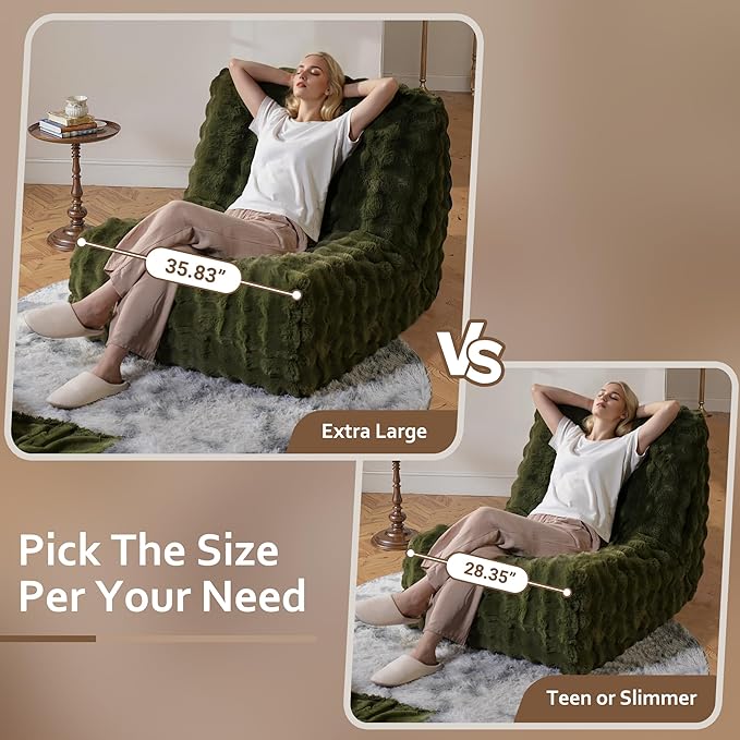 HOOOWOOO Giant Bean Bag Chair,Fireside Floor Beanbag Chair for Adult Kids,Comfy Single Sofa Couch for Bedroom,Living Room,Office (Green, Standard)