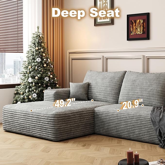 AUGOP 108" Sectional Couches for Living Room Modern Modular Sofa with L-Shape Couchs Upholstered Boneless Couch Deep Seat Sectional Couch with Chaise (Grey, Left Facing Chaise+2Seaters+1Ottoman)