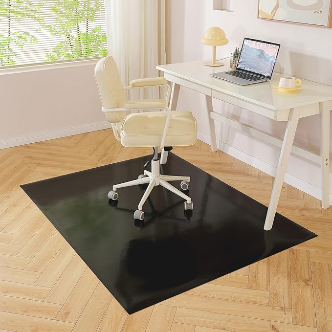 Black Chair Mat for Hardwood Floor, 48 x 96 Inch Large Office Chair Mat, Plastic Floor Protector, 4'×8' Area Rug for Living Room, Heavy Duty Wood Tile Floor Mats for Home Laundry Dining Area