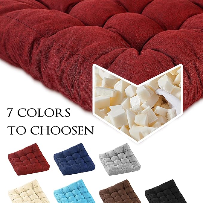 LYLNBYWK Meditation Floor Cushions, Thickened Floor Pillow for Adults, Large Square Pillows Seat Cushion for Tatami Living Room Yoga, Memory Sponge Block Added, 22x22 Inch, Wine Red