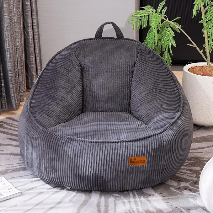 Bean Bag Chair, Cozy Fluffy Beanbag Chairs with Filler for Teens and Kids, Floor Lazy Sofa for Living Room, Gaming & Reading（M-Dark Grey）