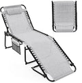 Goplus Chaise Lounge Chair Outdoor, Folding 5-Postion Beach Lounger with Detachable Pillow, Side Pocket, Sunbathing Lounge Chair, Adjustable Tanning Chair for Patio Lawn Pool Yard