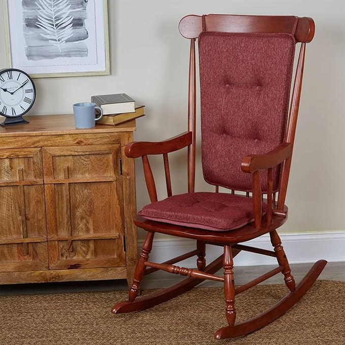 Klear Vu Embrace Rocking Chair Cushions for Living Room, Nursery, or Home Office, Tufted and Non-Slip Pads, 2 Piece Set, Seat 16"x15" and Seat Back 24"x17", Red