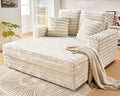 Jocisland 58-Inch Chaise Lounge, Complete with Cozy Throw Pillows, Upholstered Sofa Bed with Armrests, Plush Sleeper Bed for Living Room, Off-White