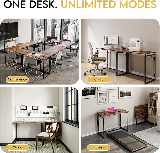 Folding Desk - 31.5" Wood Top Foldable Desk for Small Spaces | No Assembly Required Compact Desk for Home Office, Writing, and Study