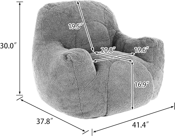 Bean Bag Chair, Bean Bag Couch for Adults Kids, Comfy Flower-Shaped Chair with Filler Armrests Stuffed High-Density Foam Stuffed Sofa Lounge Floor Sofa for Bedroom,Gaming, Reading, White
