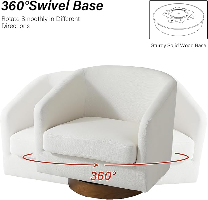 Swivel Barrel Chair, Modern Round PU Leather Accent Armchair for Living Room, Bedroom, Oversized Comfy Club Reading Chairs for Adults (Fabric Beige, Set of 1)