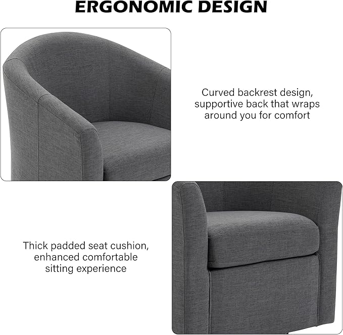 DREAMSIDEA Swivel Accent Chair Armchair, Modern Round Single Sofa Seating Comfy Reading Barrel Chairs for Living Room Bedroom (Grey, Set of 2)