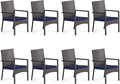 MFSTUDIO Patio Rattan Chairs Set of 8, Wicker Outdoor Dining Chairs Set of 8, All Weather Patio Armchairs w/Armrests, Steel Frame, Brown, 330lbs