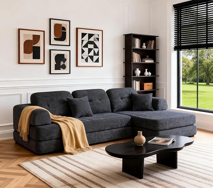 SUYOLS L Shaped 104" Modular Sectional Sofa Bed with Pillows, 8-in-1 Convertible Couch, Sturdy Stainless Steel Frame,Removable Washable Cover,High Resilience Sponge,for Living Room,Apartment,Dark Gray